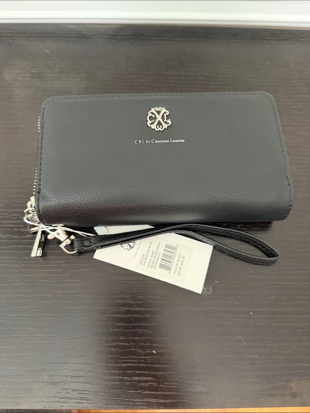 Christian Lacroix Black Pebble Double Zipper Wallet